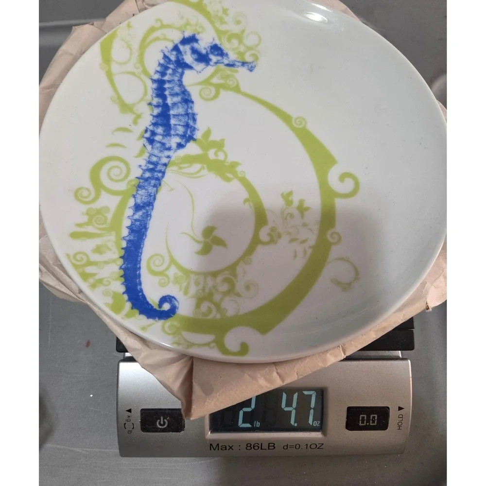 M Studios Seahorse Salad Plates Set Blue Lime‎ Green Coastal Nautical Magenta